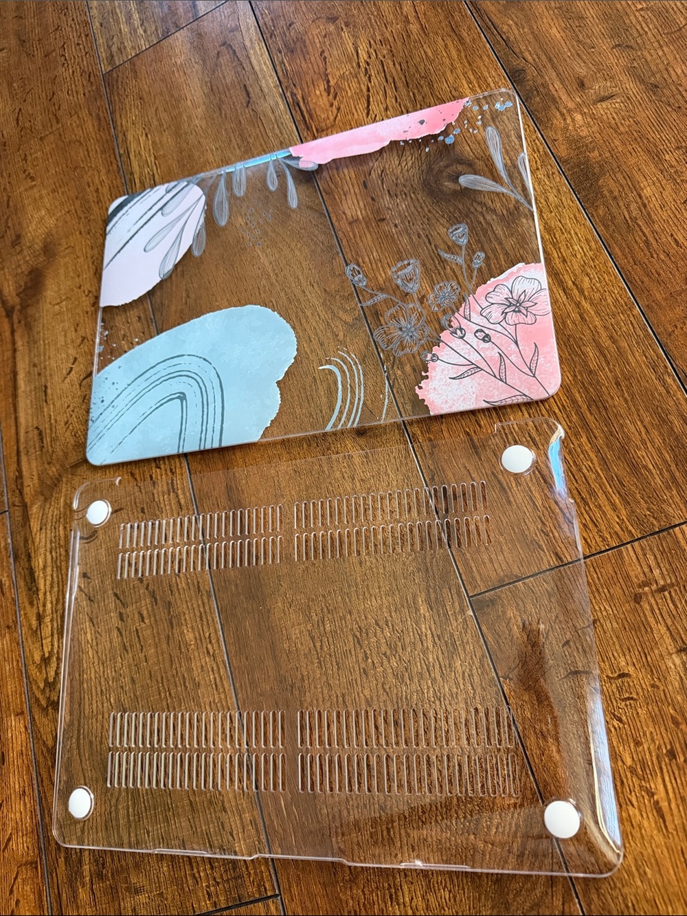 Apple Clear Laptop Case with Blue and Pink Floral Accents